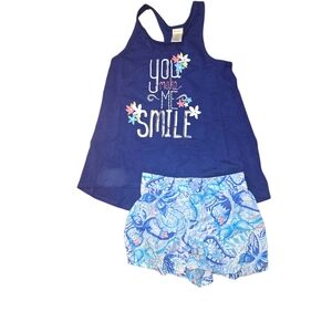 Gymboree Navy Tank Top and Blue Patterned Shorts Set
